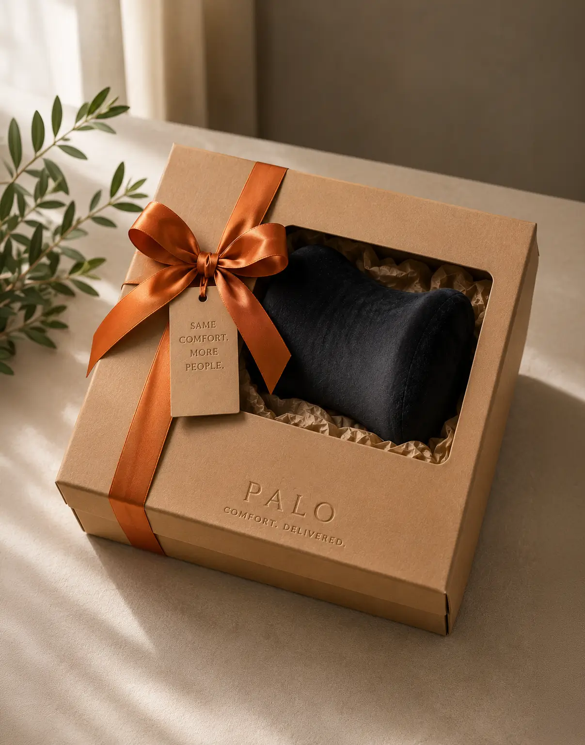 A premium PALO gift box being prepared for a corporate order, lid off and tissue folded back